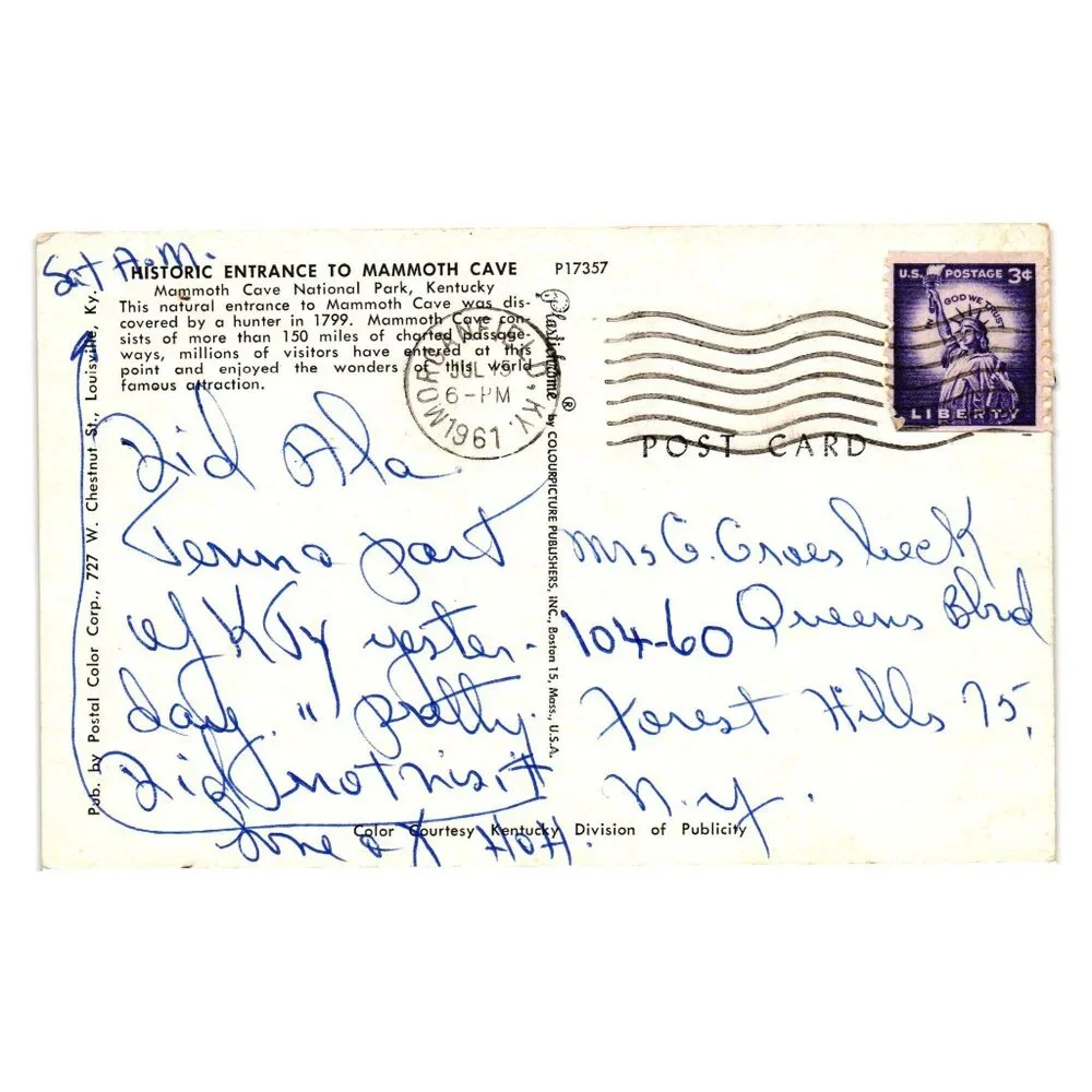 Historic Entrance Mammoth Cave Postcard Scenic View 1961 KY Natural Landmark